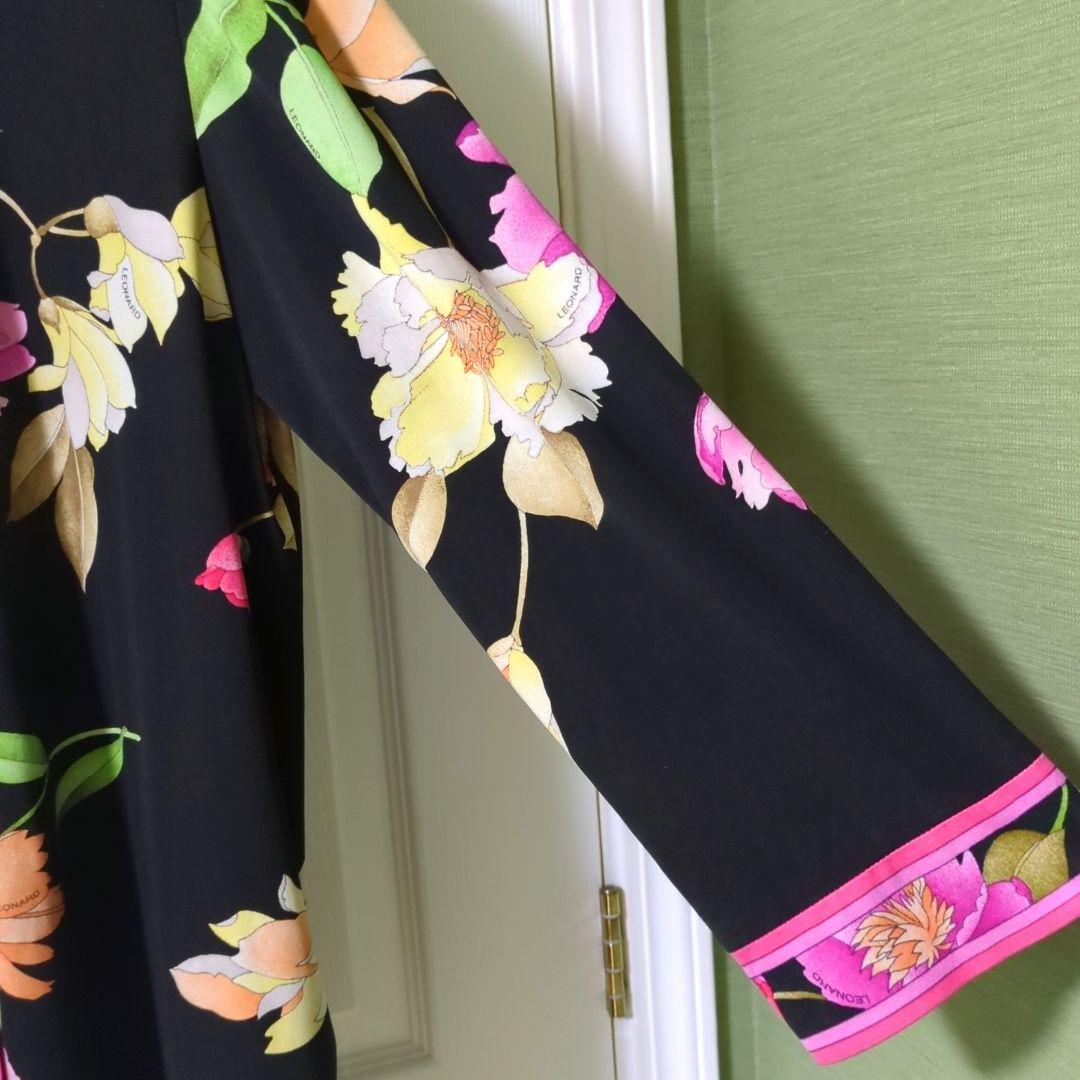 レオナール LEONARD カンカン カーディガン お花 トリム サイズ大きめ