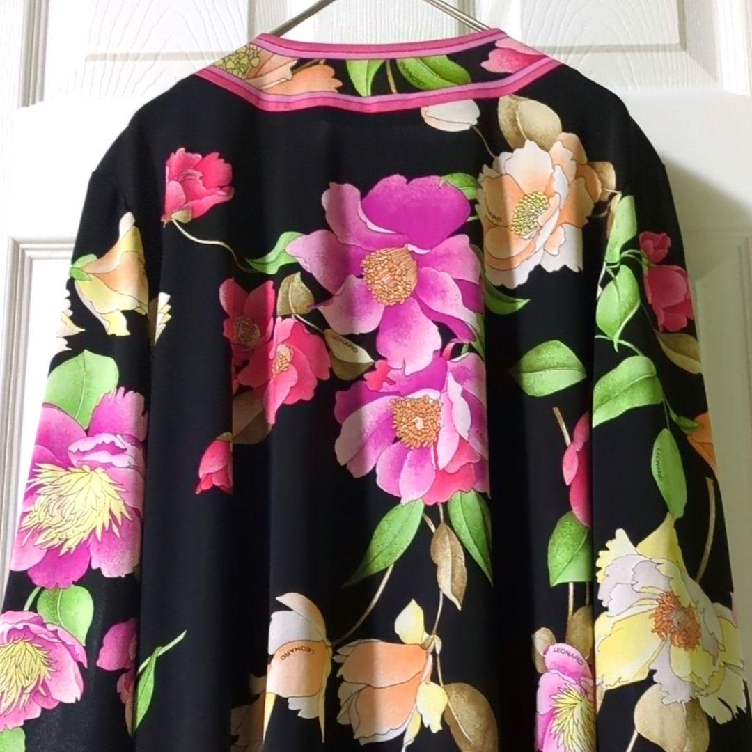 レオナール LEONARD カンカン カーディガン お花 トリム サイズ大きめ