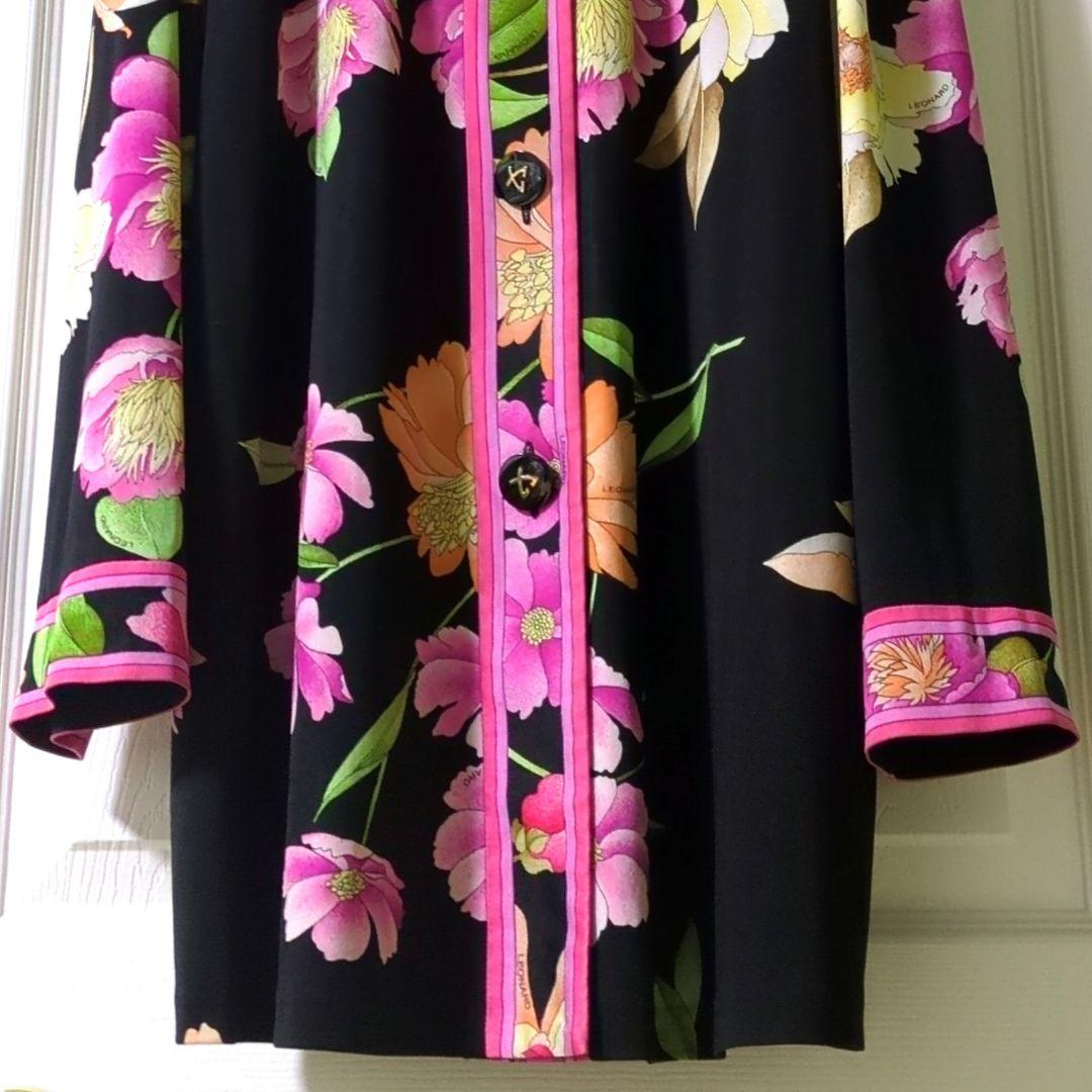 レオナール LEONARD カンカン カーディガン お花 トリム サイズ大きめ