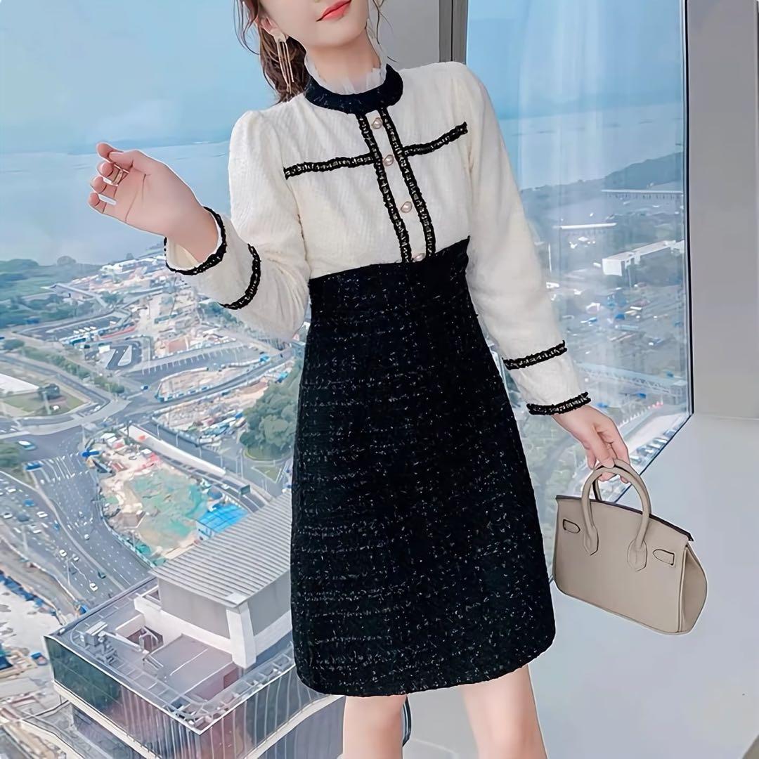 新品 Randy ランディ バイカラー ツイード ワンピース ラメ パール