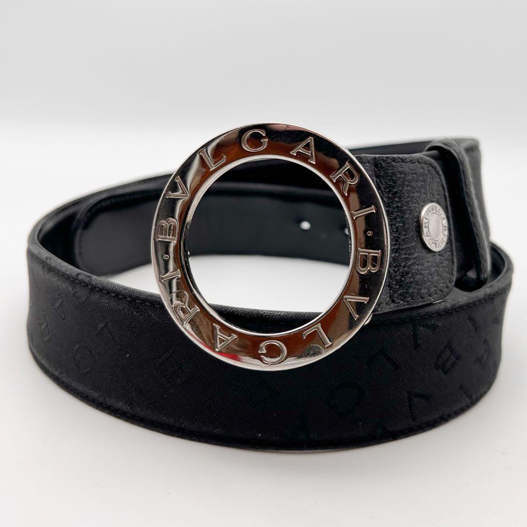 ブルガリ ロゴマニア ベルト ビーゼロ レザー 黒 シルバー 105/42