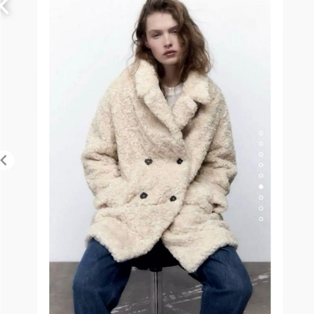 美品✨ZARA ザラ ボア フェイクファー プードル コート オフホワイト