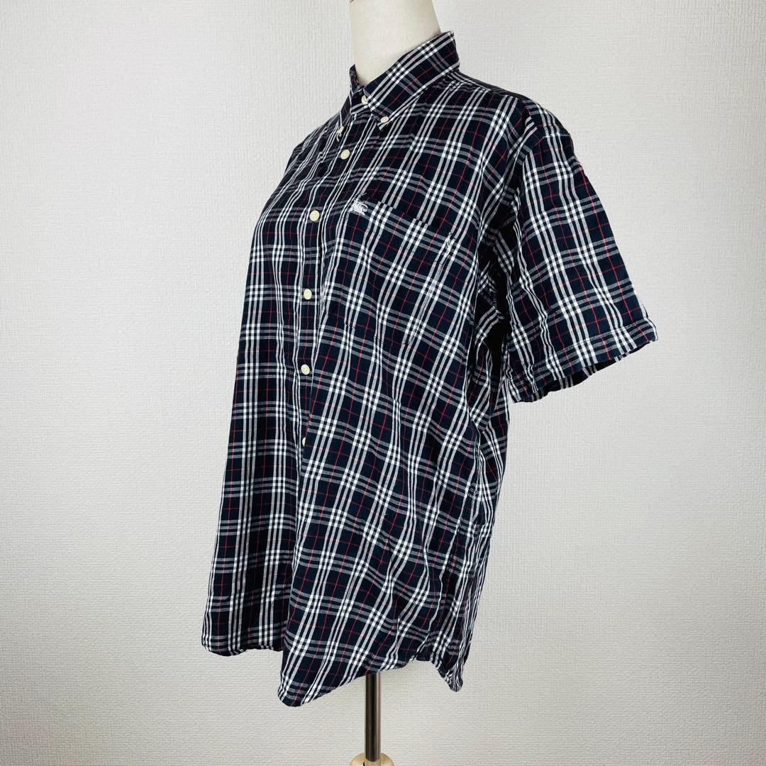 BURBERRY LONDON バーバリー 半袖チェックシャツ M ネイビー - メルカリ