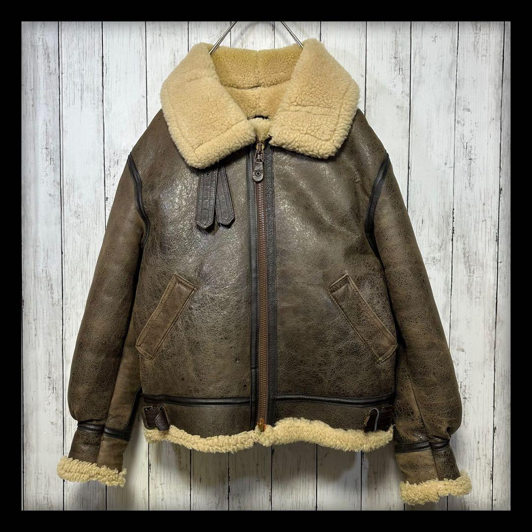 【AVIREX☆B3リアルムートン】フライトジャケット☆USA製☆L ブラウン アヴィレックス AVIREX AVIREX B－3 /ムートン フライト ジャケット