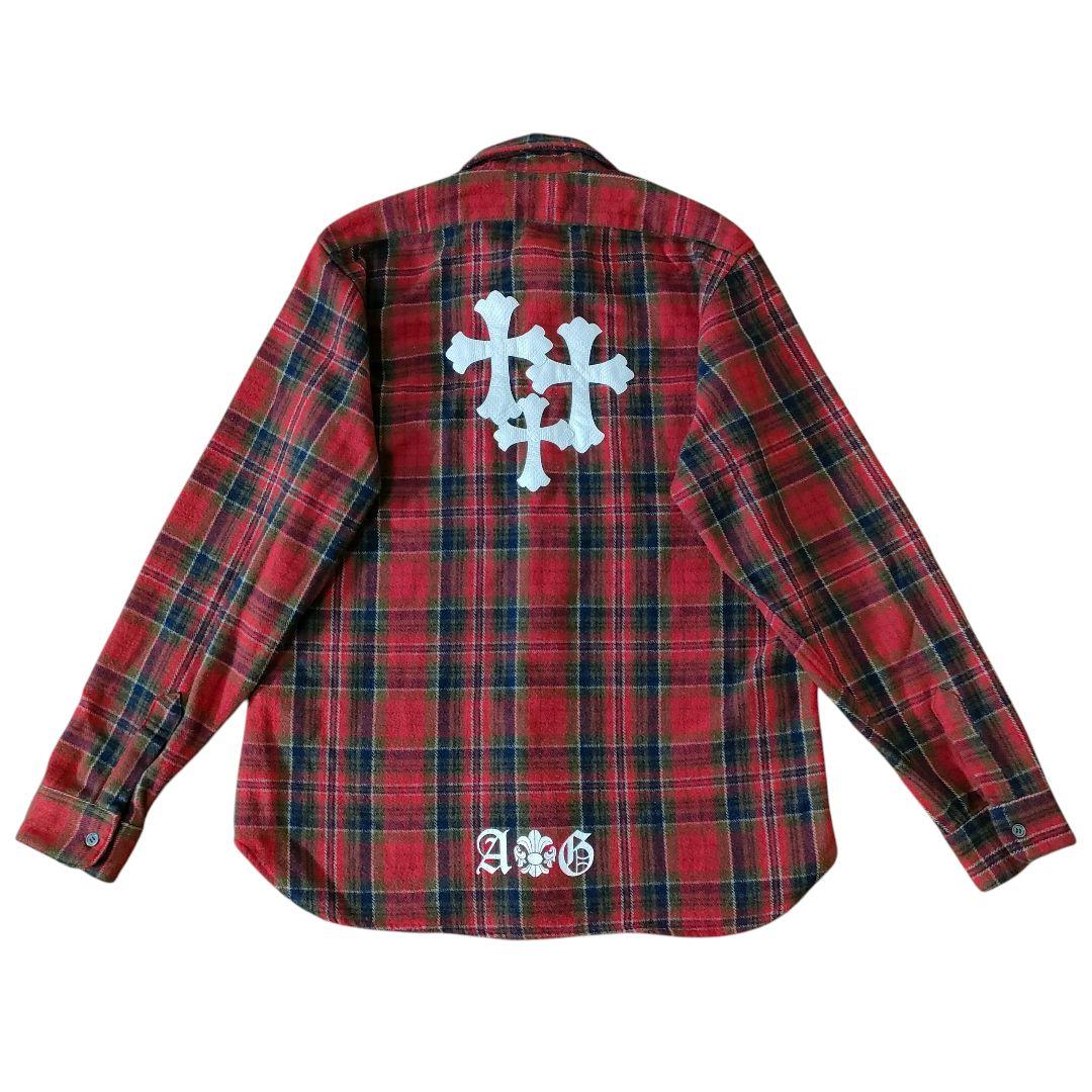 A&G アマールゲソウス クロス パッチ チェック ネルシャツ M 赤系 日本製 Men's 3colors leather Cross flannel long-sleeved shirts ユニ
