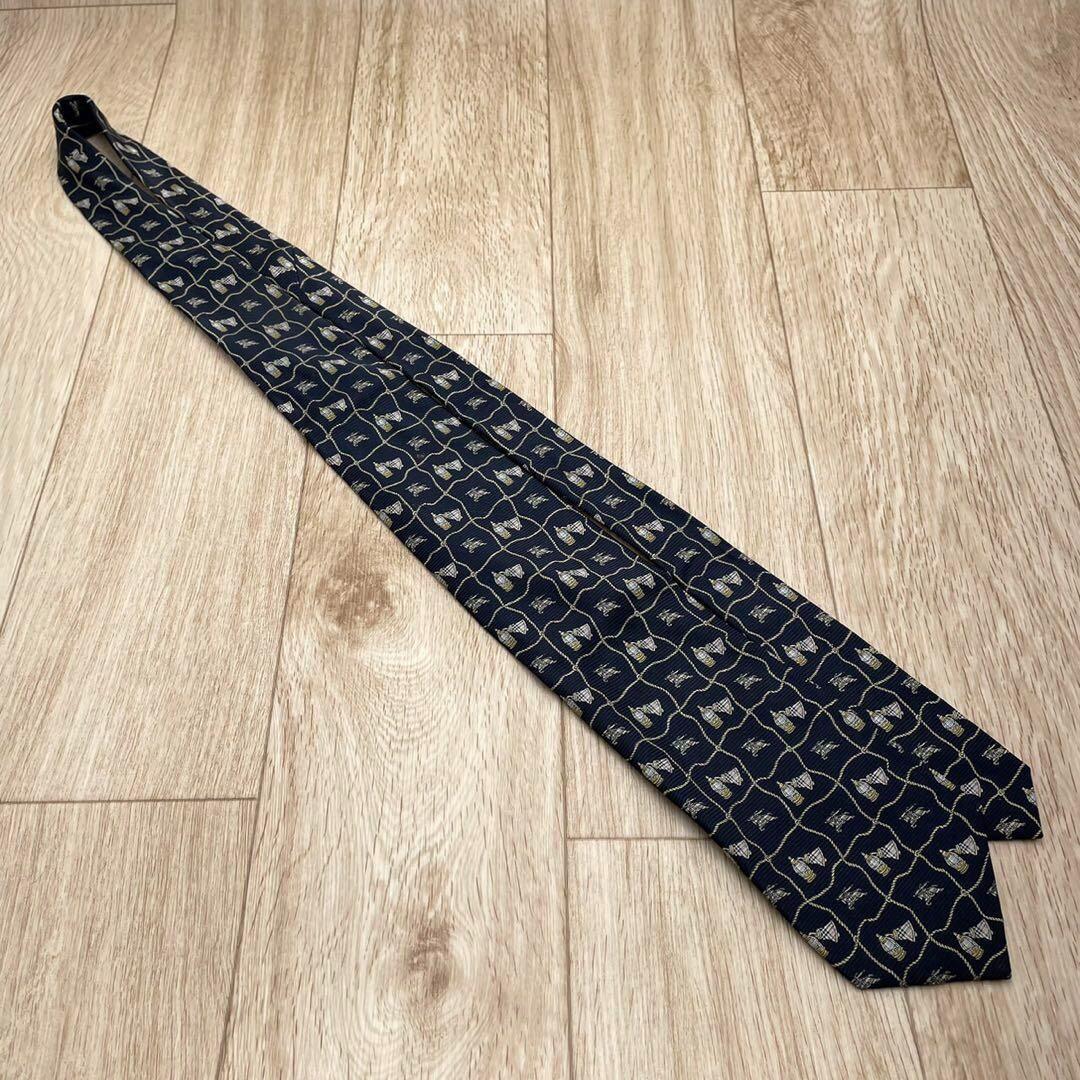 ✨極美品✨BURBERRY ネクタイ 鐘柄 ホースロゴ ネイビー シルク100