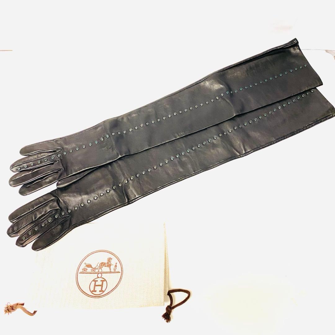 美品　定価20万 エルメス　ラムレザー　ロンググローブ　スタッズ　箱　6.5 美品 定価20万 エルメス ラムレザー ロンググローブ スタッズ 箱 6.5
