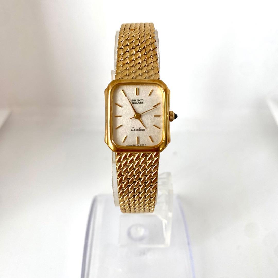 新品電池　SEIKO エクセリーヌ　腕時計　ゴールド　スクエア　3針 新品電池・ベルト 稼働 SEIKO セイコー Exceline エクセリーヌ