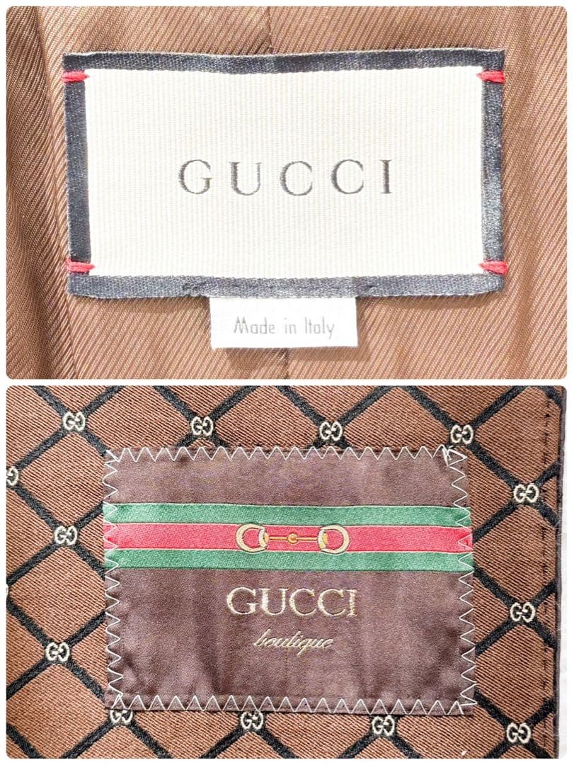 GUCCI 2020 ベルト付ロングガウンコート ウール GG柄 ブラウン 46