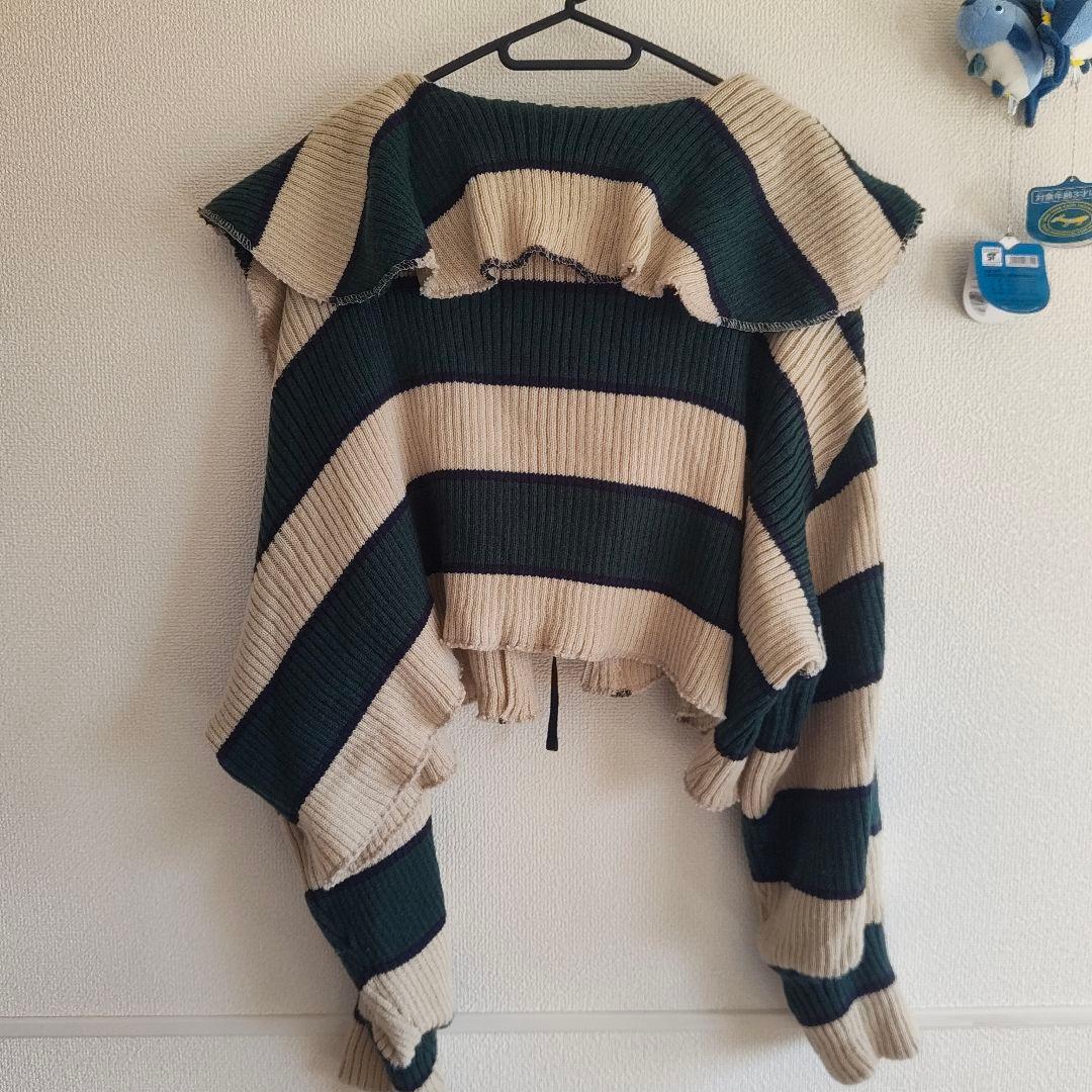 poppy ボーダーニットカーディガン(green) - メルカリ