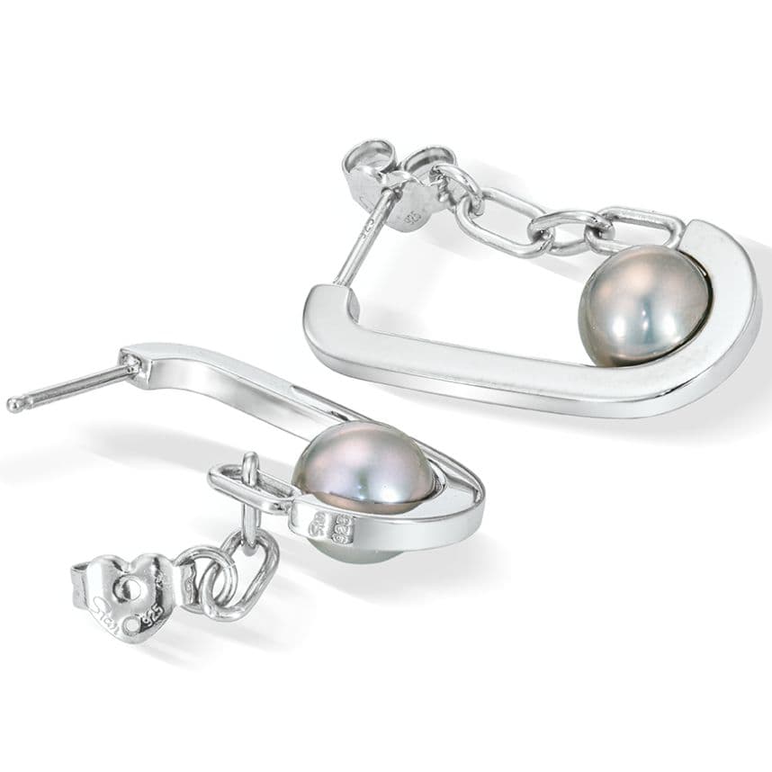 スタージュエリー グレー パール クリップ チェインフープ シルバー