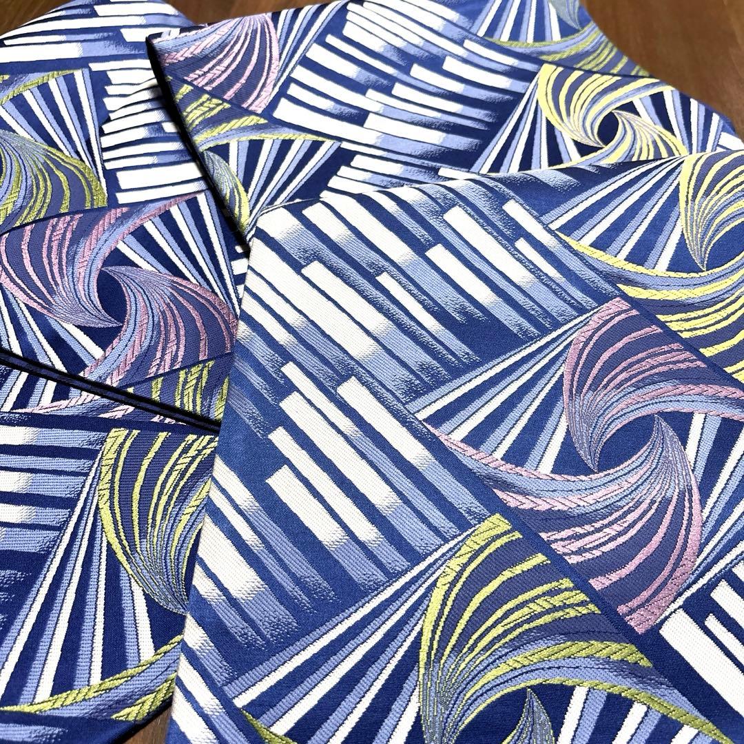 正絹 六通袋帯 西陣織 【菱 渦 青】 - メルカリ