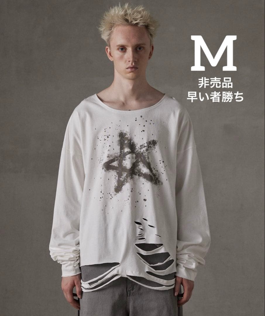 【GRANCY】 ラインストーンデザイングラフィックダメージロンT Mサイズ GRANCY】LinestoneDesign Graphic Damage LongTee / ラインストーン