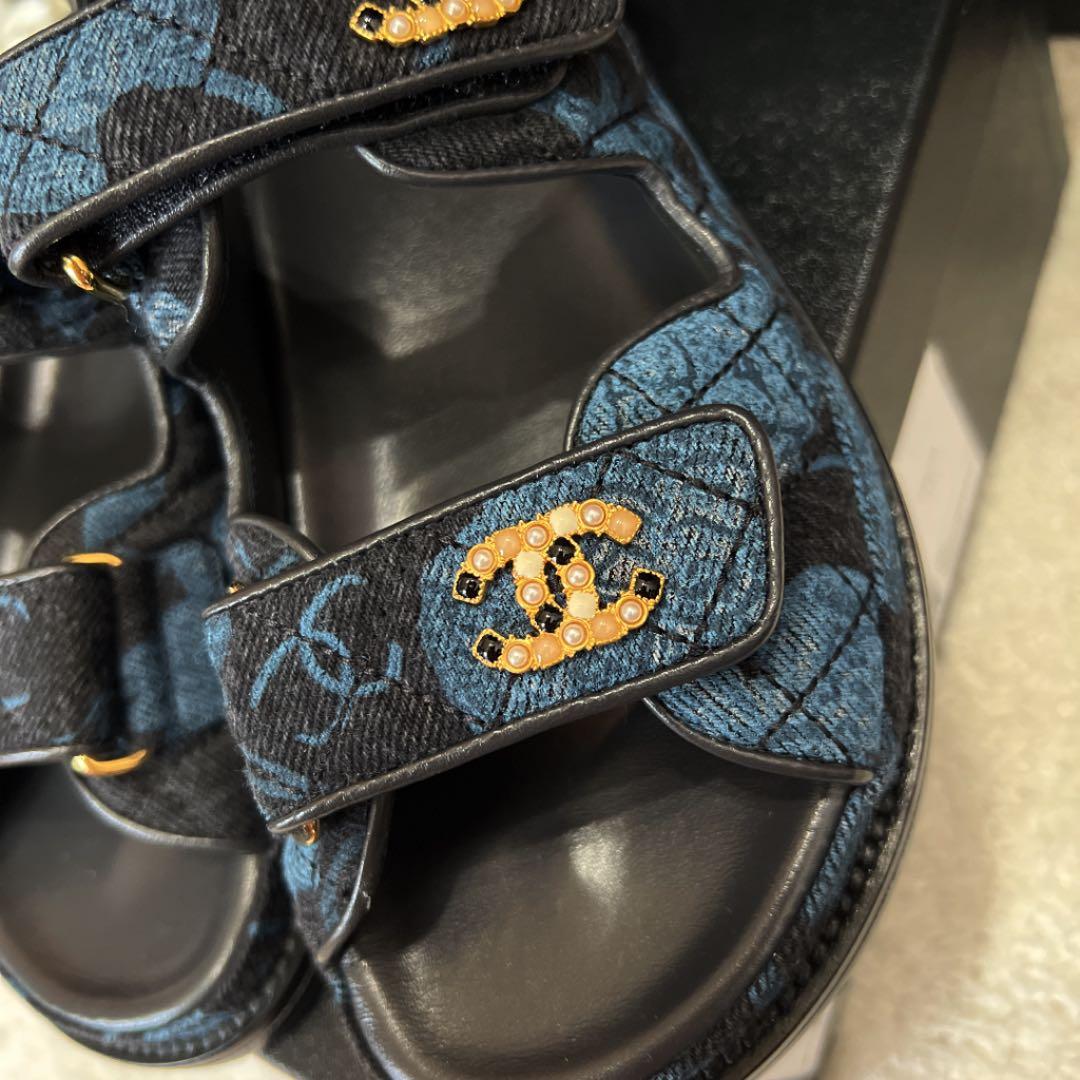 シャネル サンダル デニム CHANEL 正規品 フラットサンダル フット