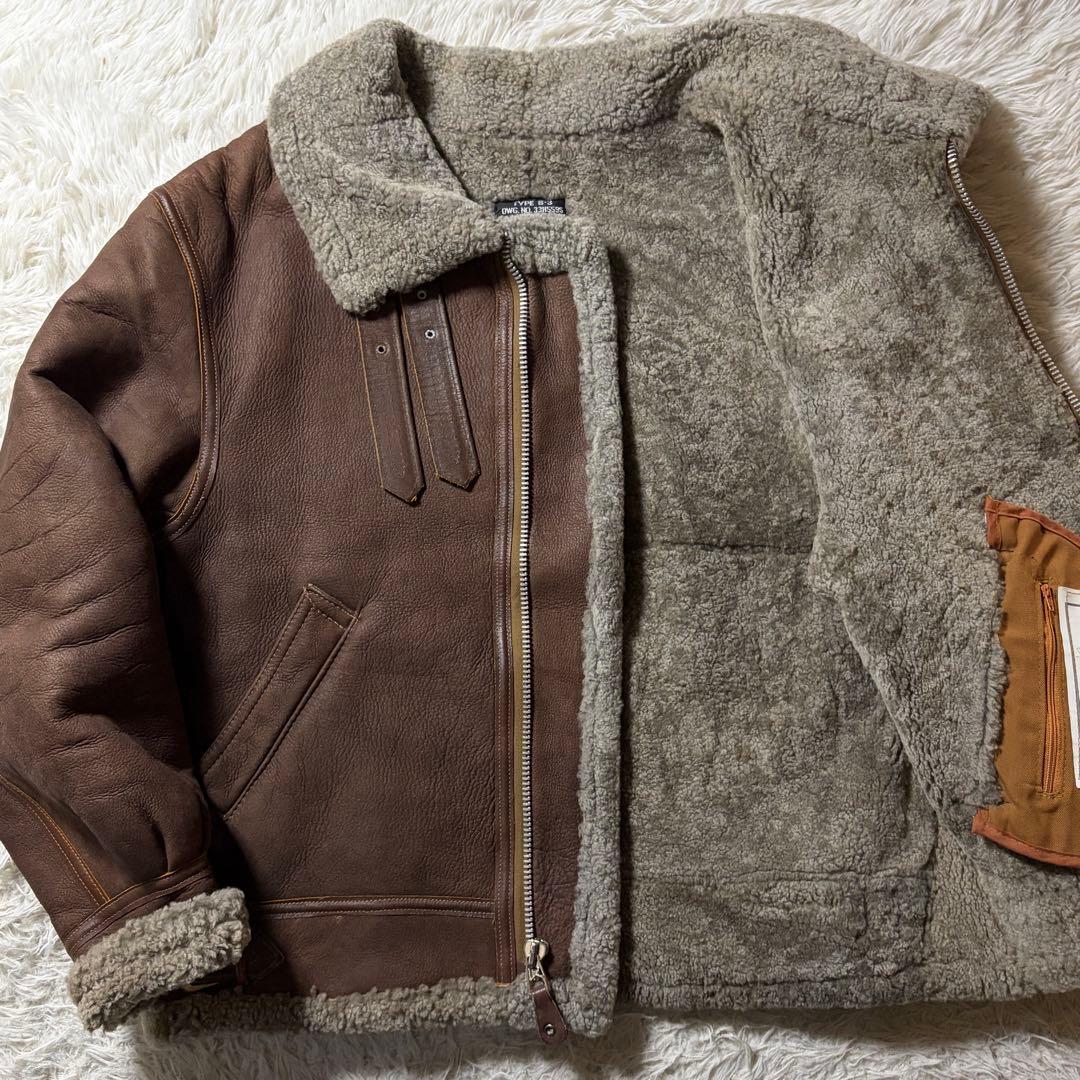 【希少カラー】AVIREXフライトジャケットB-3 ムートン　羊革　38 米国製 AVIREX B-3 フライトジャケット ムートン ブラック [ 38サイズ