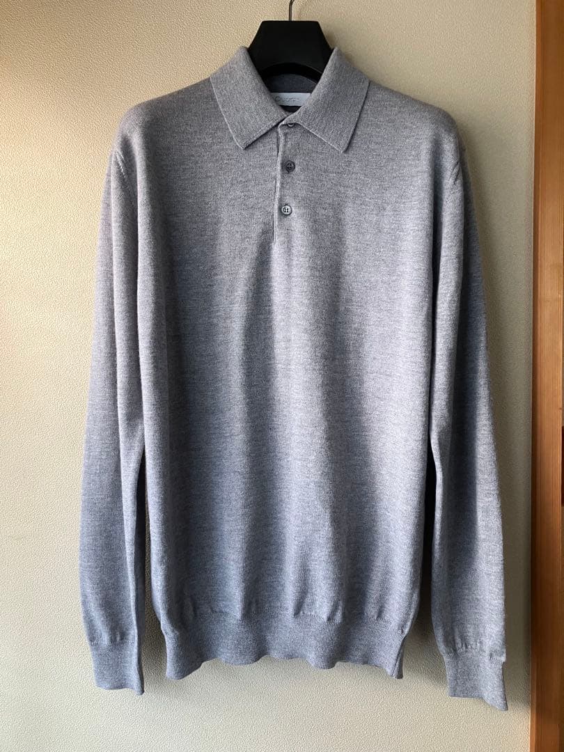 Cruciani ウール 27G ニットポロ 製品染め 長袖 杢グレー 52 Cruciani（クルチアーニ） モックネックニット（27×9G切替