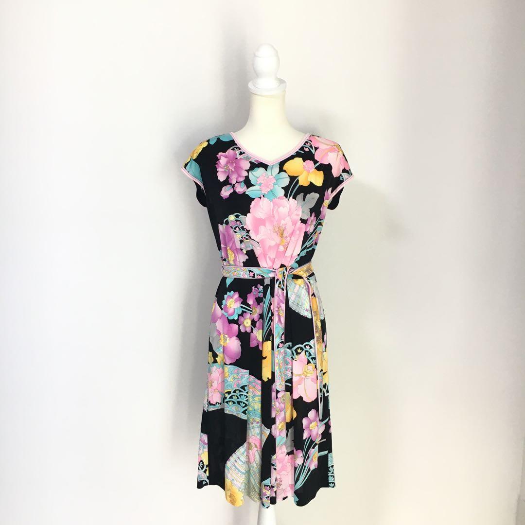 美品 LEONARD レオナール コットンストレッチ ワンピース 42