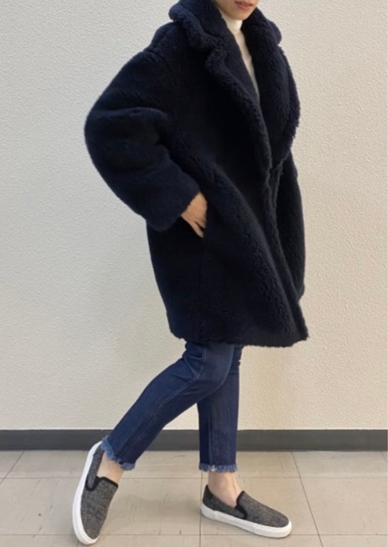 新品☆セオリーリュクス☆ネイビー ボア パイルチェスターコート