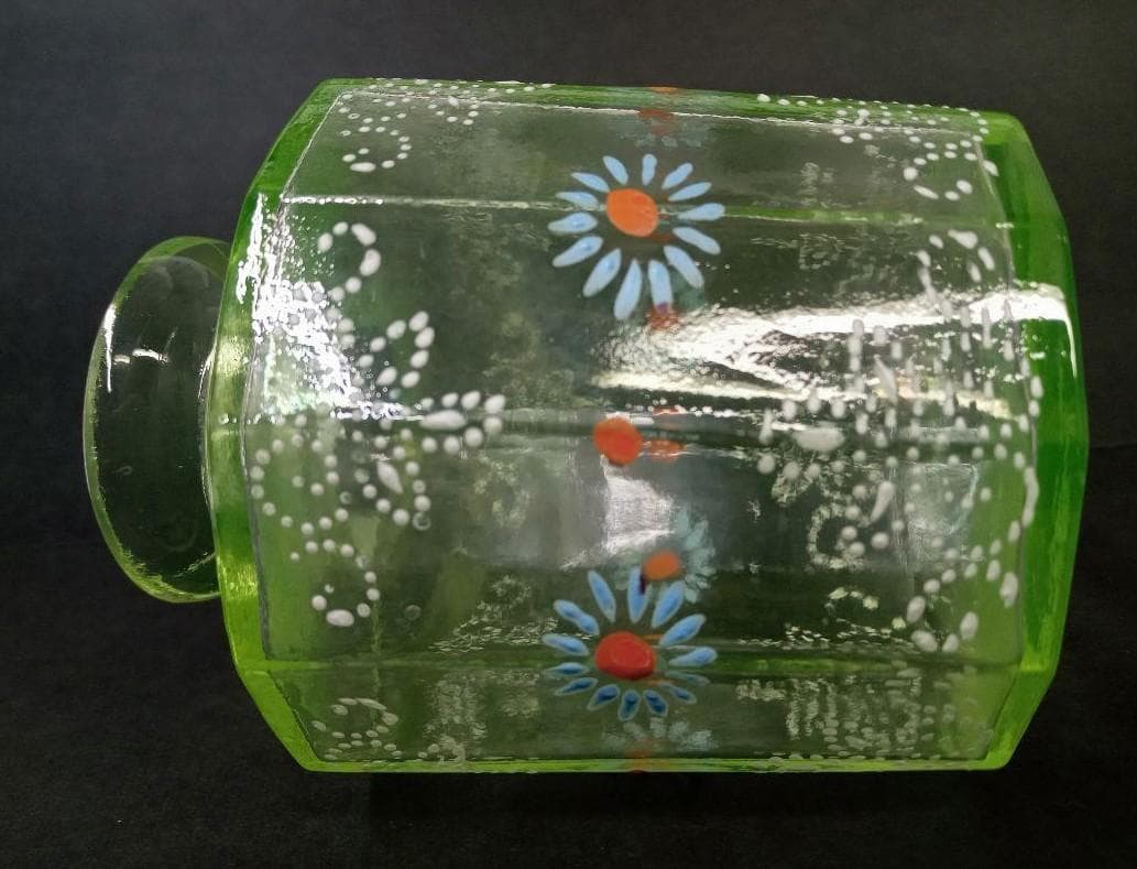 ☆P0101☆アンティークウランガラスエナメル花絵 蓋付き瓶
