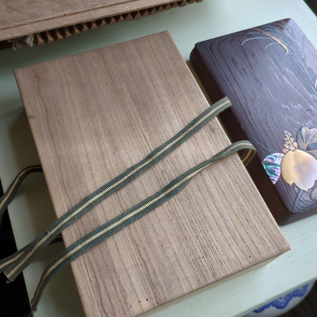 硯箱 桐の花 すすき 蒔絵 螺鈿 陶器 木製 桐 硯、水滴 筆置付 木