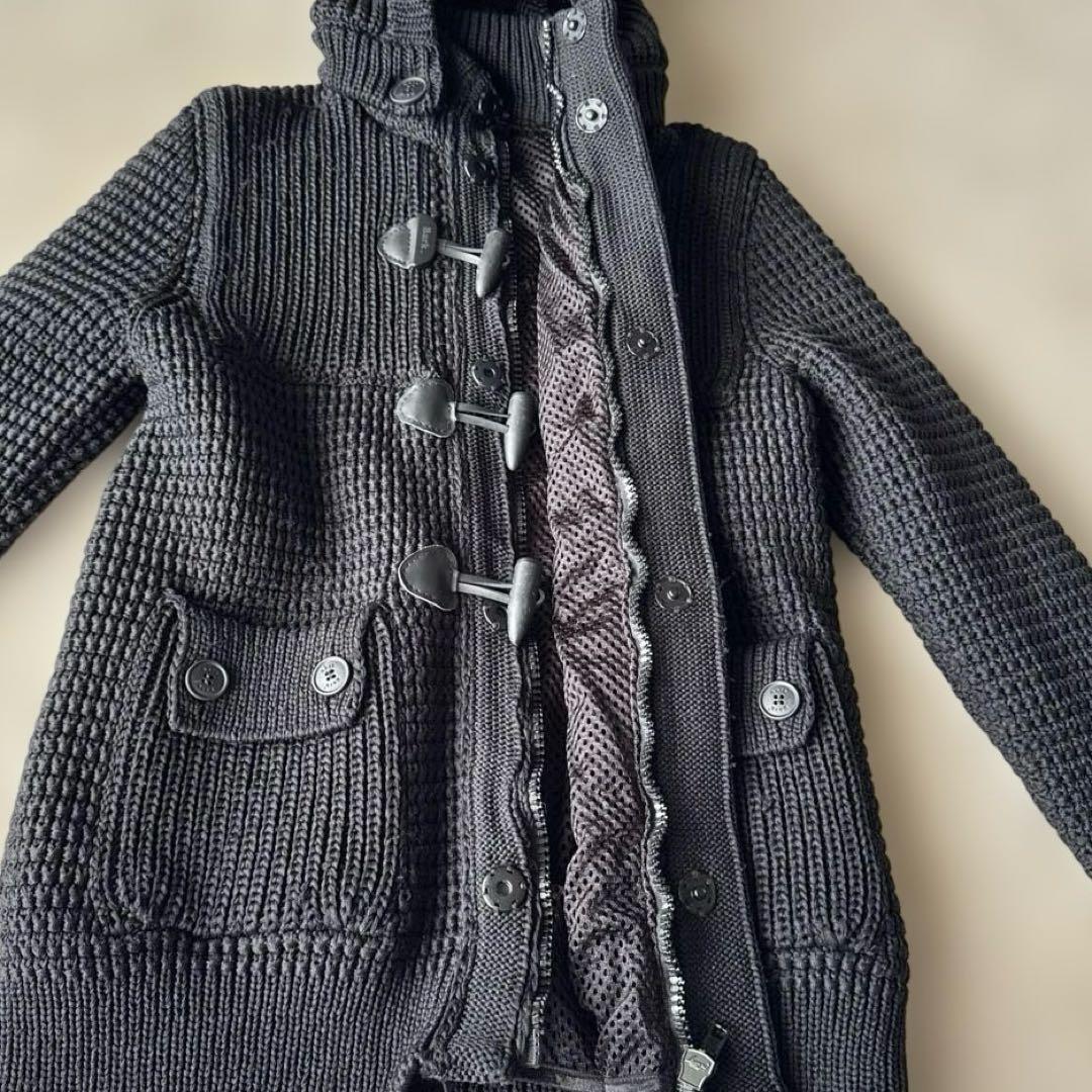 ✨美品✨バーク ニットダッフルコート ブラック フード 秋冬 編み込み