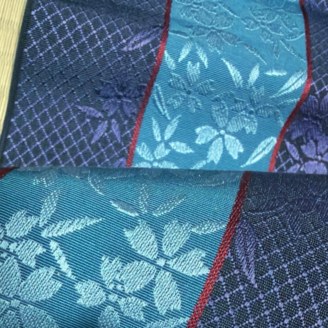 専用ページ　証紙あり　正絹　本場筑前博多織　半幅帯《ブルー紫系　小花》