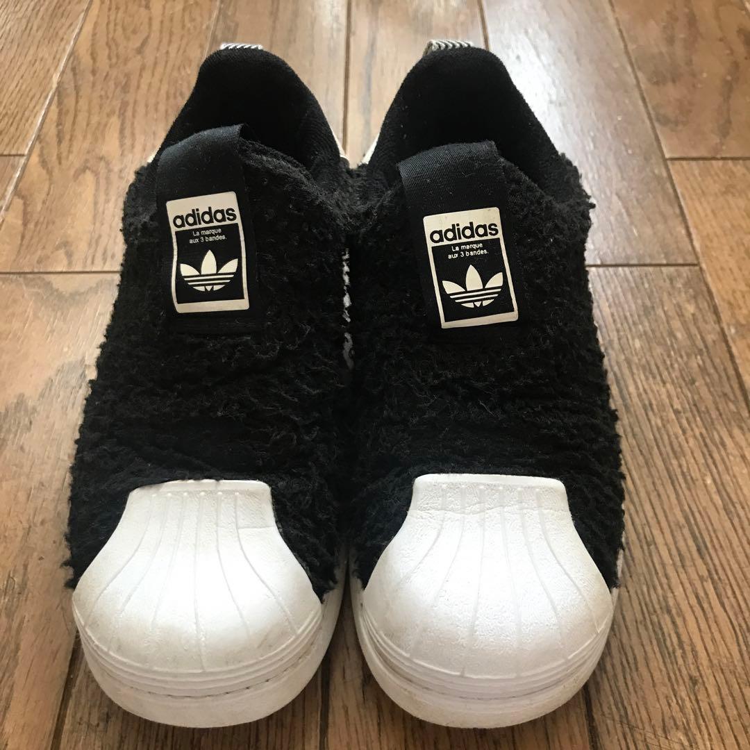 adidas スニーカー もこもこ スリッポン 黒 ボア 19.5センチ - メルカリ