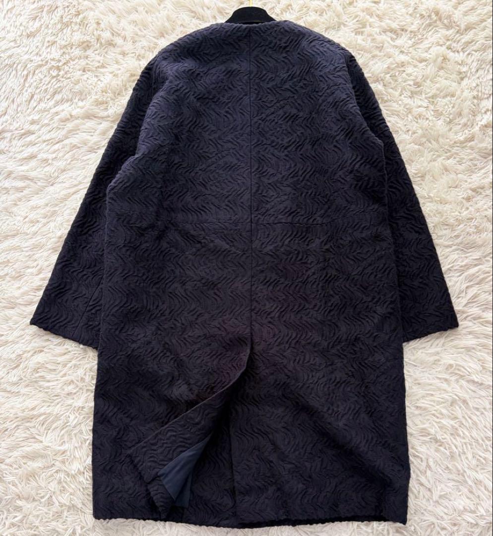 希少✨】EPOCAエポカ ジャガードノーカラーコート ネイビー ゆったり40