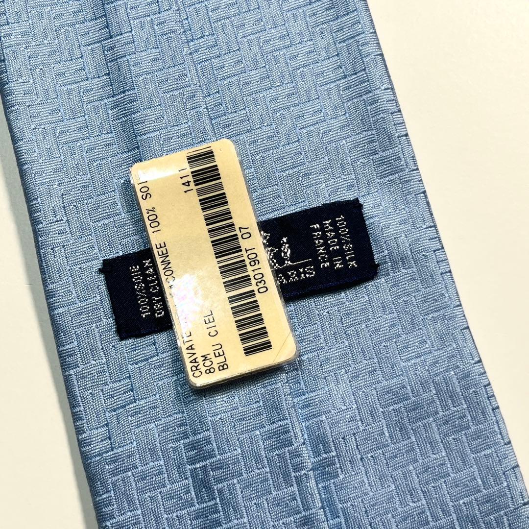 名作✨極美品✨HERMES エルメス ネクタイ ファソネ H柄 水色 光沢感
