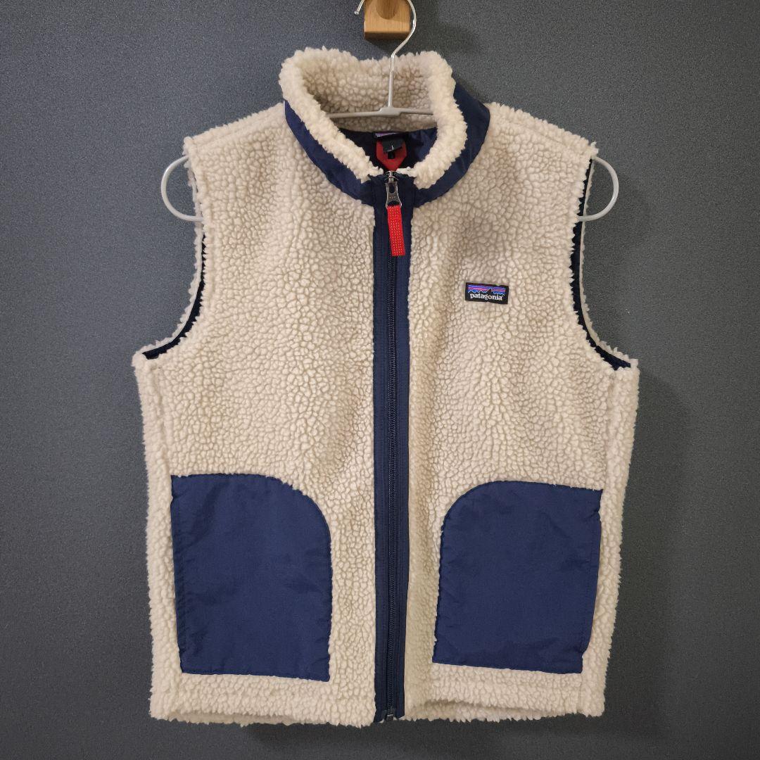 patagonia フリースベスト アイボリー/ネイビー キッズ Lサイズ - メルカリ