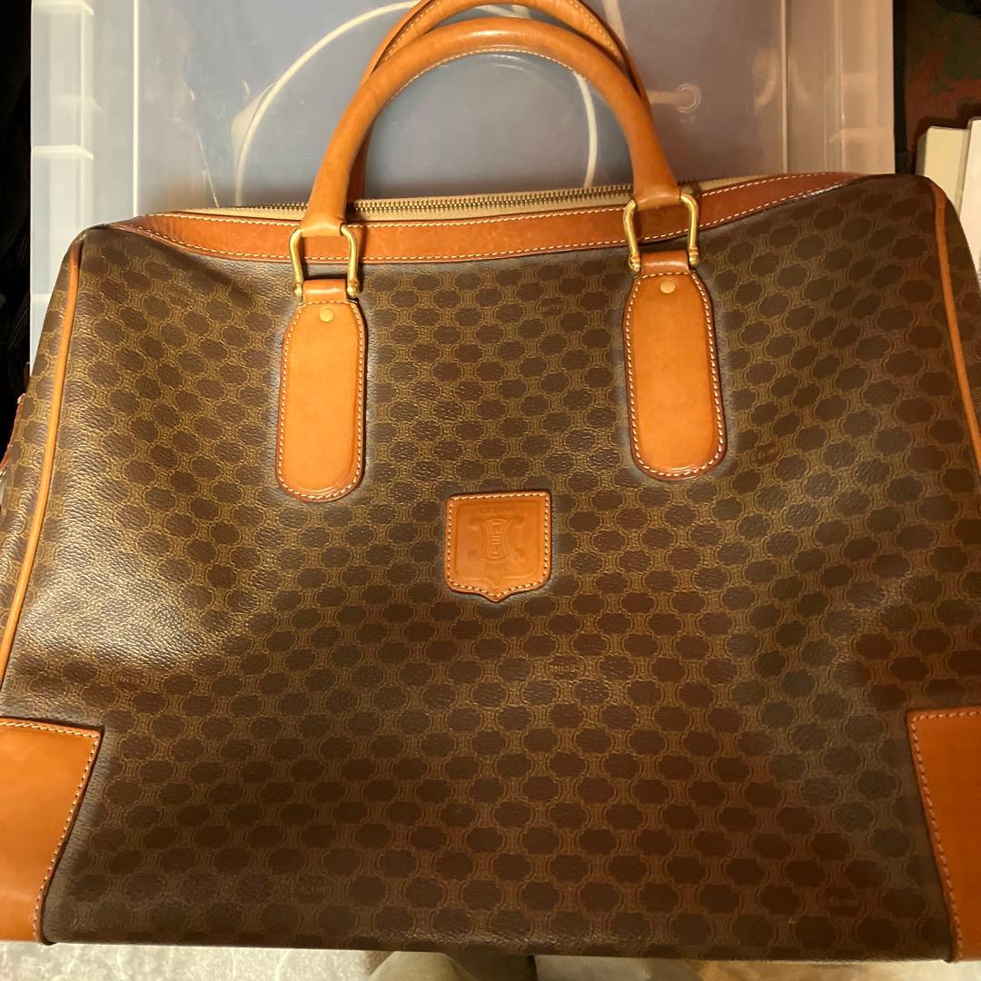 セリーヌ ボストンバッグ ブラウン ベージュ マカダム CELINE セリーヌ マカダム柄 ボストンバッグ PVC レザー ブラウン M14