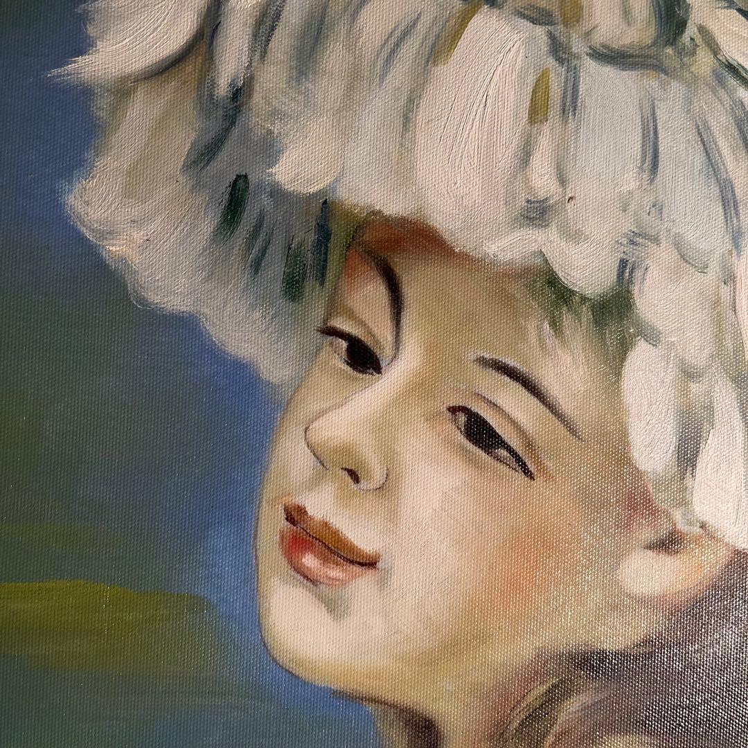 ☆秀作☆手書き油絵 ルノワール レース帽子の少女 額付 肉筆絵画 油彩