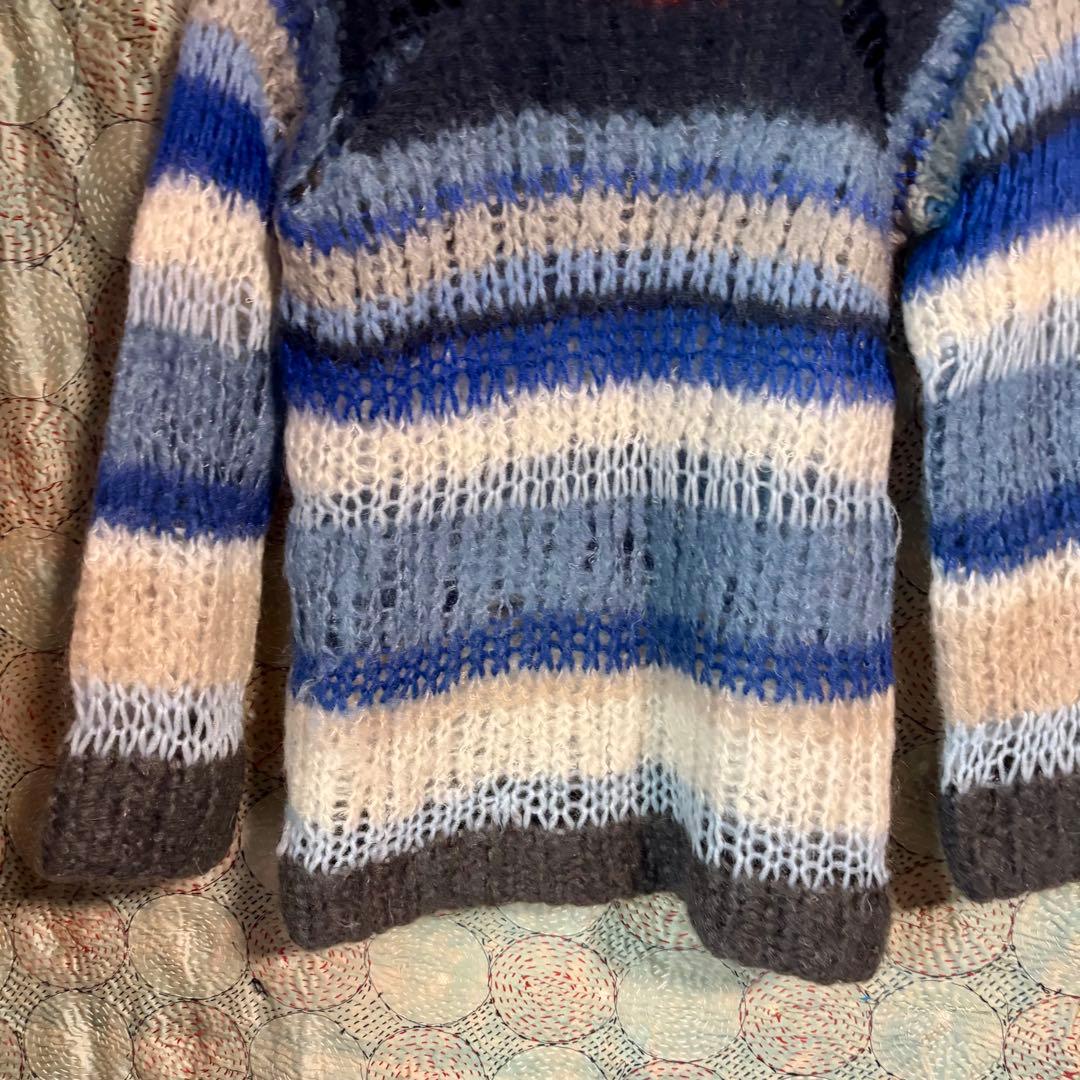 Maiami マイアミ】マルチボーダー モヘア ニット セーター 柄 青白