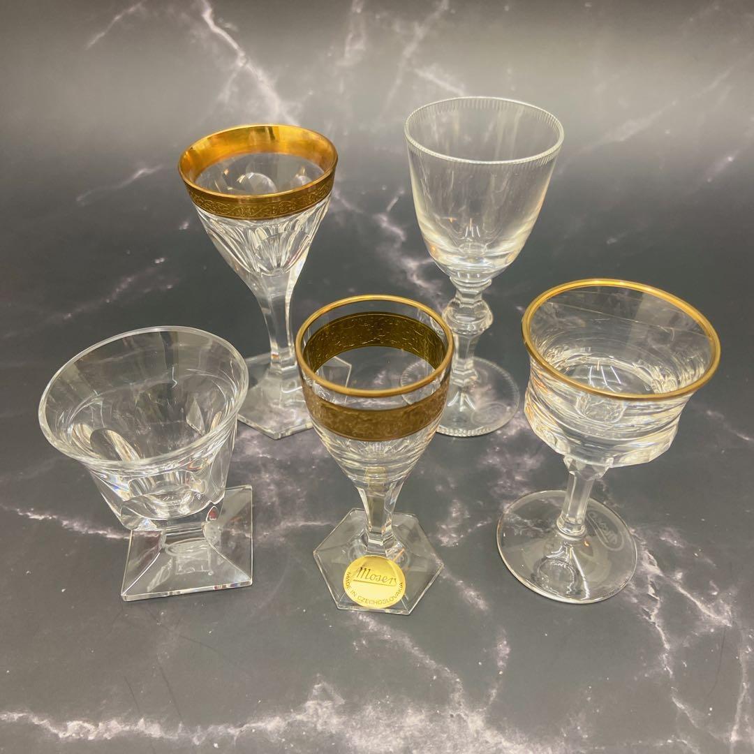 Moser モーゼル クリスタルグラス 5客セット 金彩 カットガラス