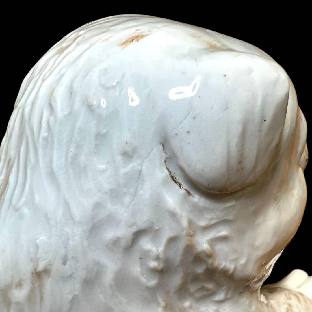 《古美術》陶器製 江戸期 古九谷 白磁扇子台座乗り金彩模様狛犬 箱付