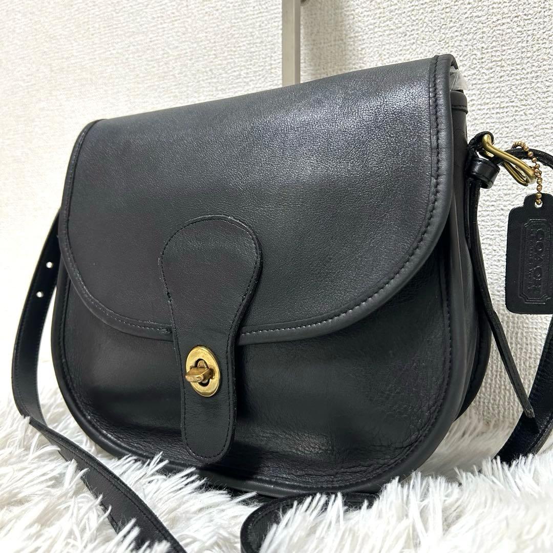 【美品✨希少/ターンロック】オールドコーチ　ブラック　レザー　フラップ　男女兼用 中古・古着通販】COACH (コーチ) ターンロック レザーショルダーバッグ