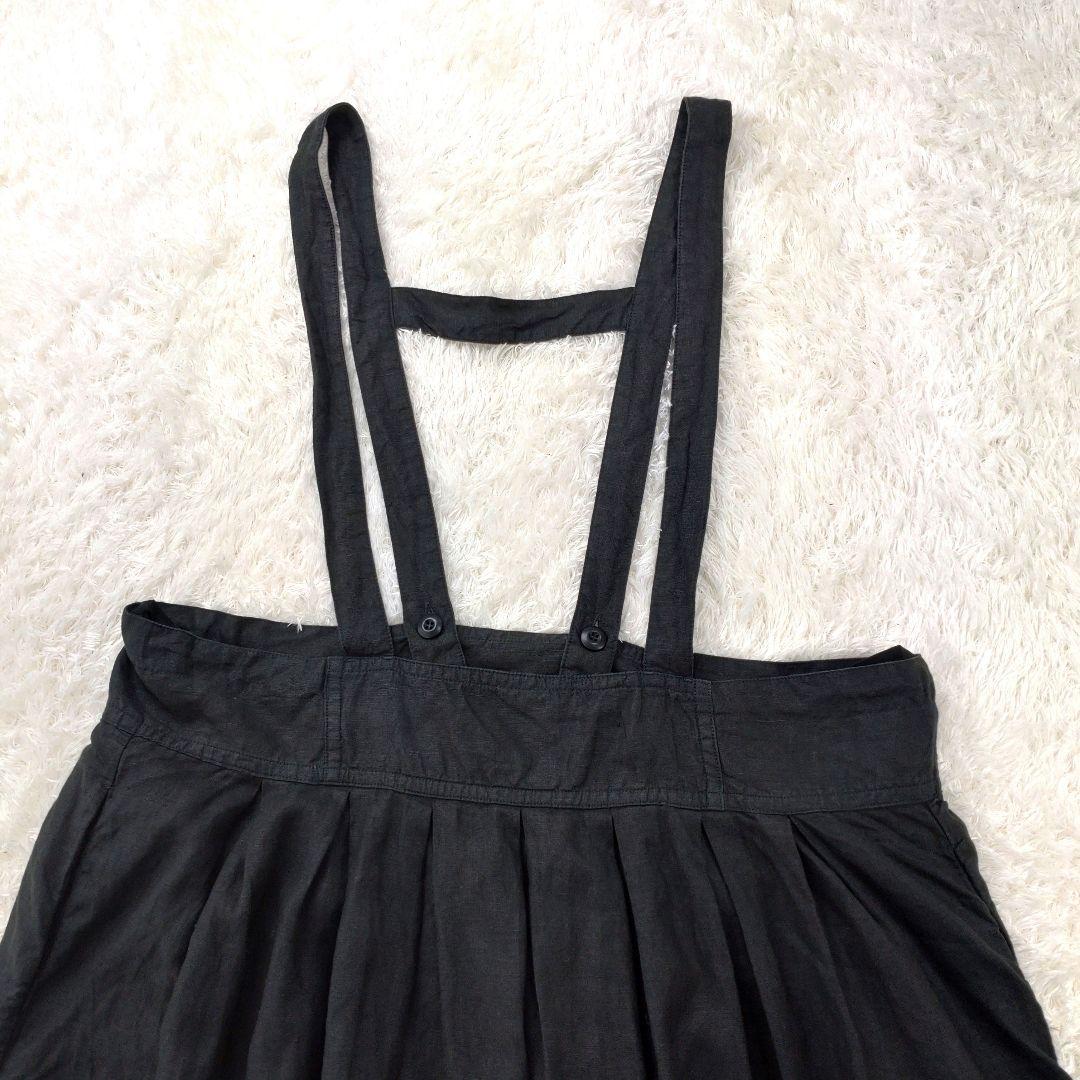 ネストローブ nest Robe リネンタックサスペンダースカート ブラック