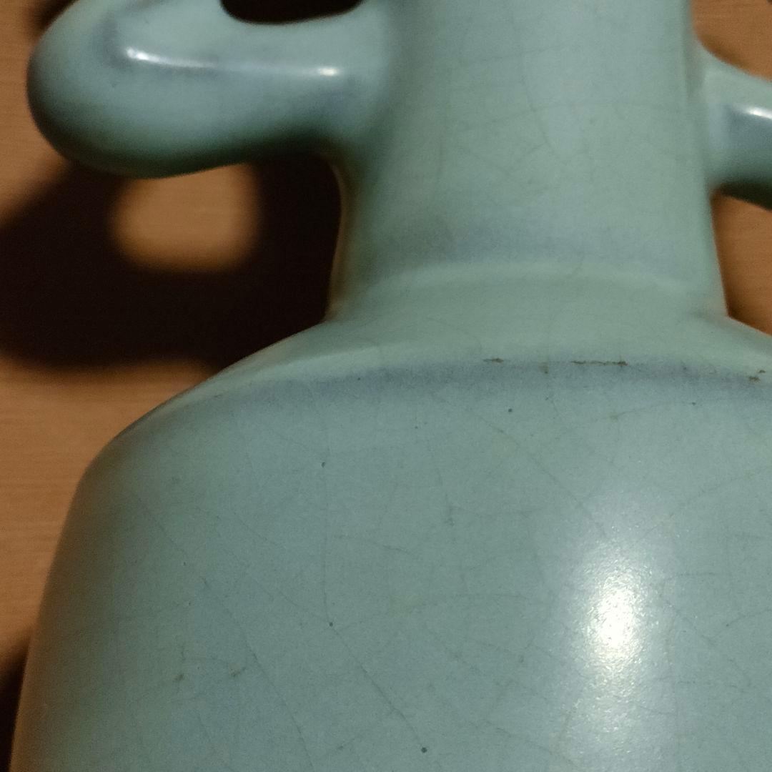 Q*t様 中国美術 月白釉 時代物 アンティーク 双耳花入 花瓶 仿汝窯