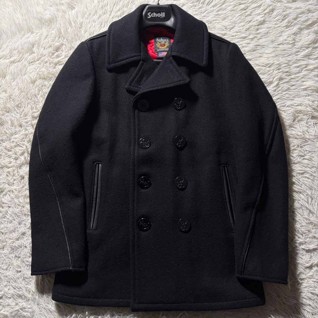 極美品□schott ピーコート 740C2 ネイビー 裏地赤 38 - メルカリ