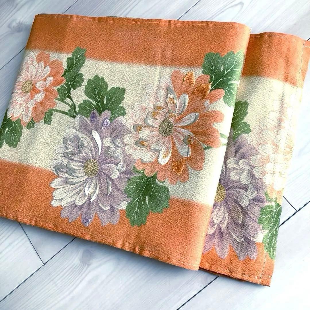 アンティーク京袋帯 しつけ糸付 刺繍の花模様 正絹 大正ロマン N2-26