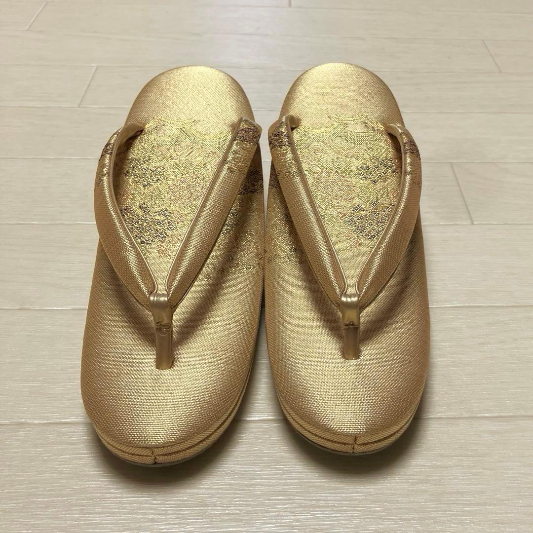 《美品》東京芝山　佐賀錦　草履バッグセット　ゴールド