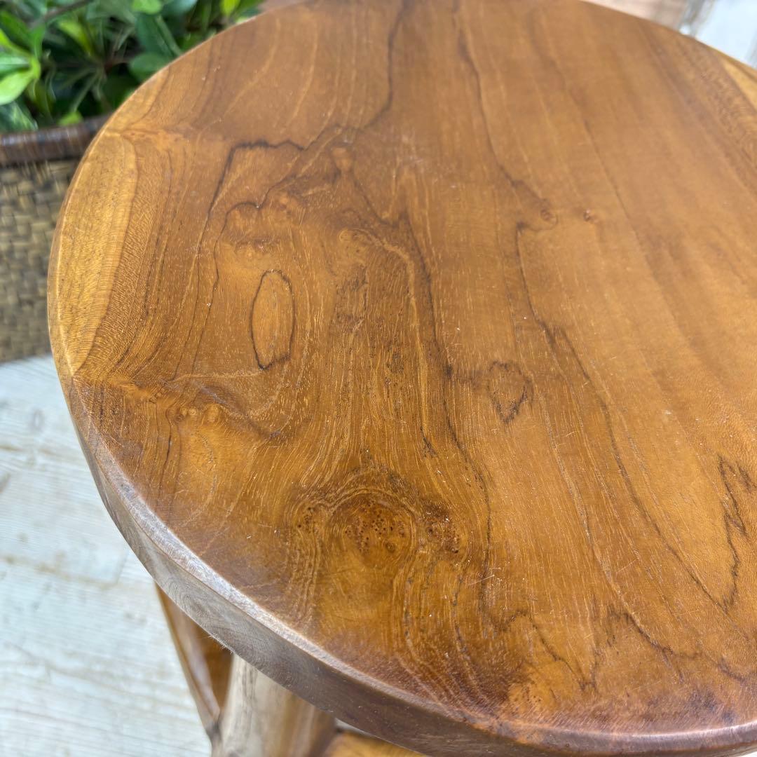 オールドチーク天然無垢材極太丸スツールM（30㎝×40㎝）木製イス花台