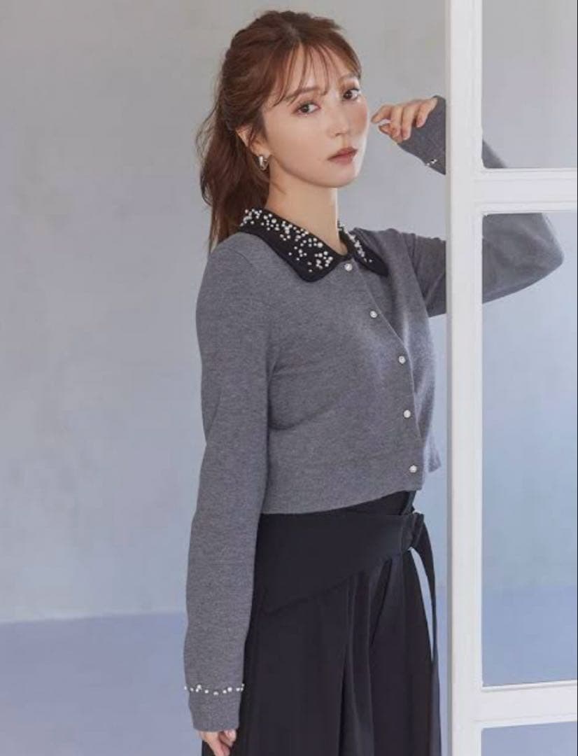 美品】SNIDEL スナイデル ビジューカラーニットカーディガン GRY