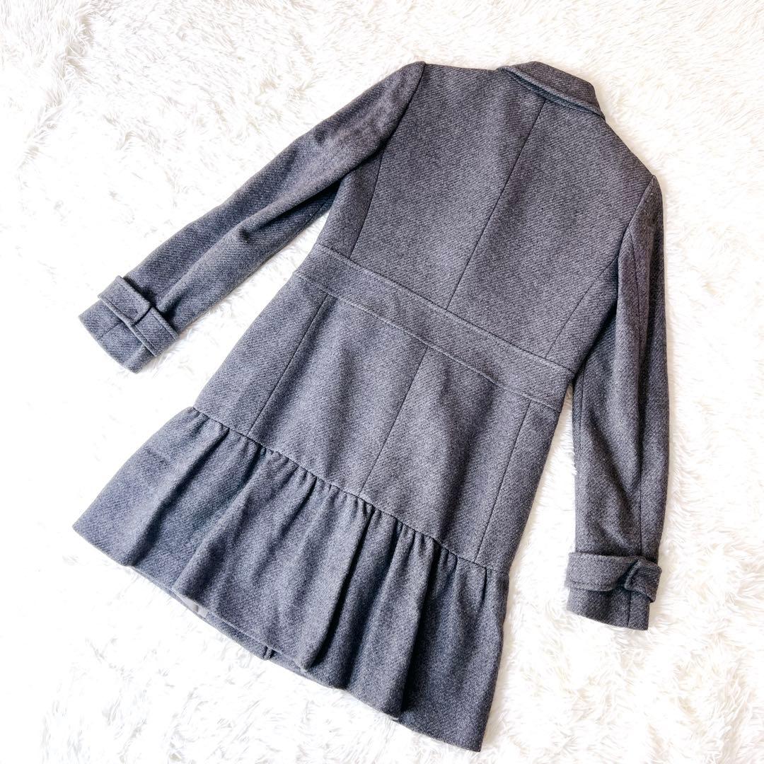 良品】レッドヴァレンチノ フリル チェスターコート 38 グレー ツィード