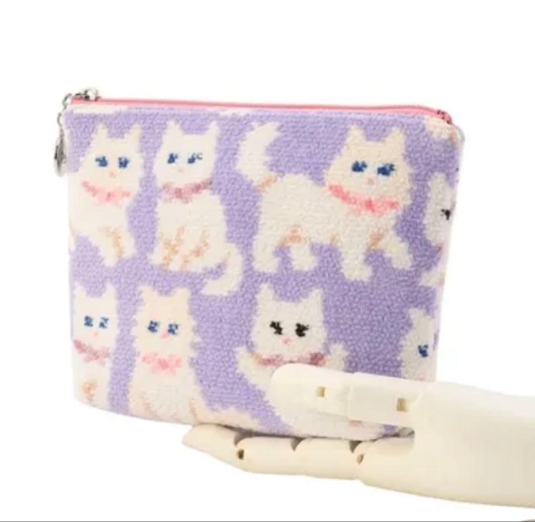 新品タグ付き フェイラー FEILER モフモフネコチャン 舟形ポーチ M