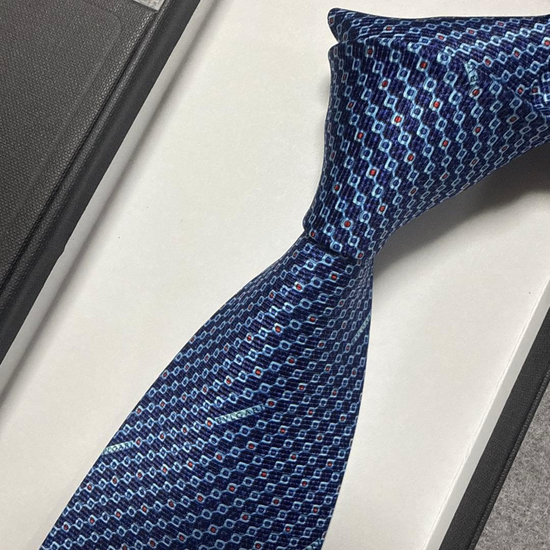 未使用タグ付 箱付 ブルガリ ネクタイ 青紺 ロゴ セッテピエゲ - メルカリ