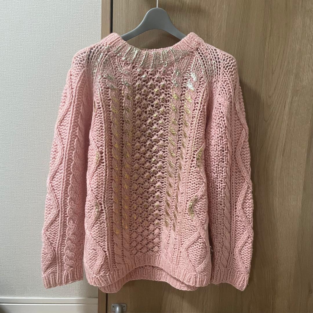 YUKI FUJISAWA 箔プリント ケーブルニットセーター ピンク