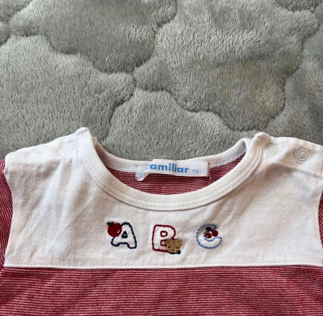 familiar 赤白ストライプロンパース 70cm - メルカリ