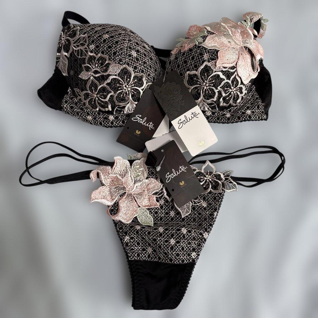 ワコール　Salute ブラック系 B75 ブラジャー&ソング　Tバック　セット 新品】wacoal サルート 73グループ ブラ ソングセット C75M KO