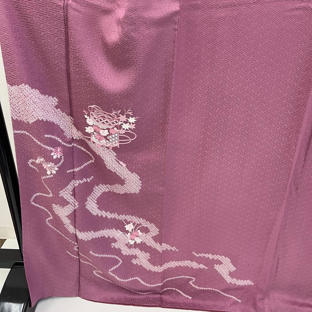付下げ 裄66.5 美しい刺繍 絞り加工 紋なし 正絹 着物 i-4257 - メルカリ
